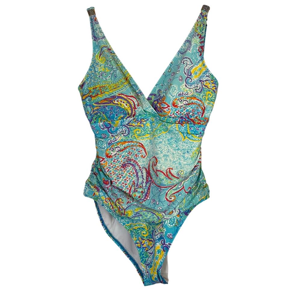 Lauren Ralph Lauren Floral One Piece Swimsuit Print Carnivale Paisley Size 12 - Picture 2 of 9